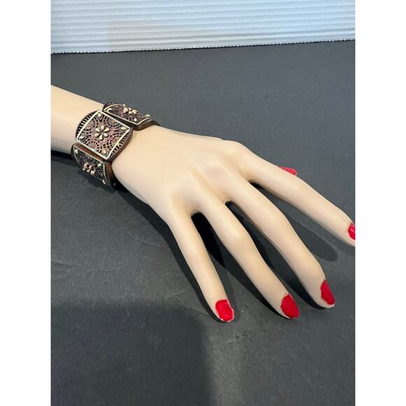 Vintage Signed Joan Rivers Marrakesh Copper Toned Pink Stones Stretch Bracelet - Picture 1 of 8